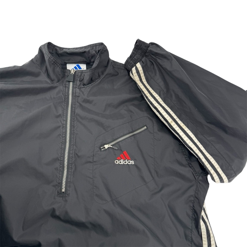 Vintage 90s Black & White Adidas Three Striped Zip Up Windbreaker Jacket Large